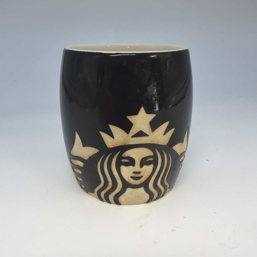 Starbucks 2011 Ceramic Matte Black Etched Mermaid Siren Logo Coffee Cup Mug